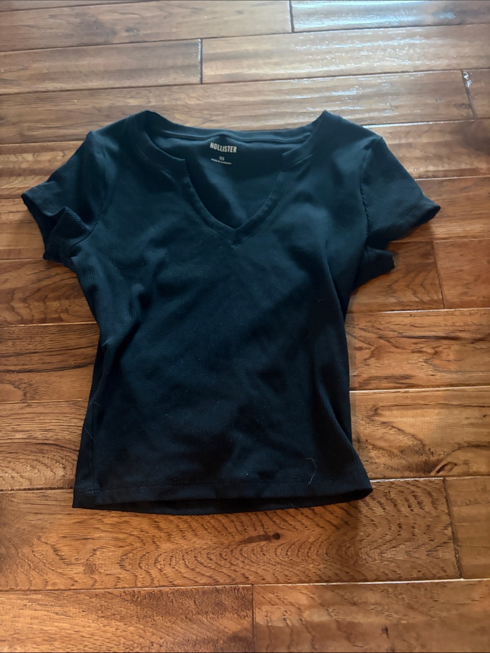 Hollister Black V-Neck Ribbed Short Sleeve Tee
